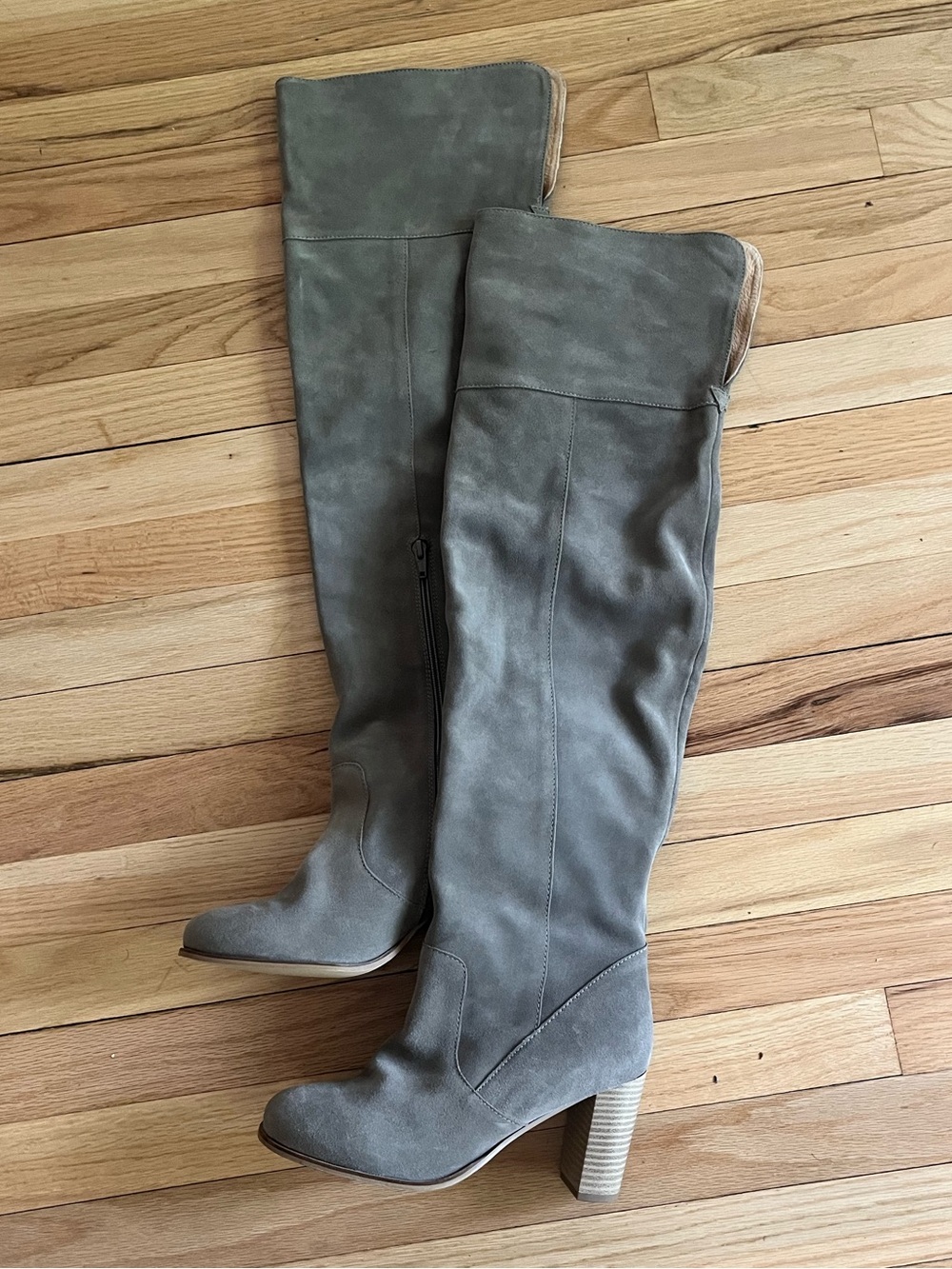 Seychelles Taupe Suede Over-the-Knee Boots with Stacked Heel